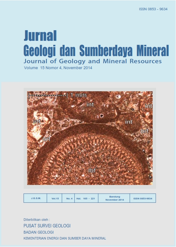 					View Vol. 15 No. 4 (2014): Jurnal Geologi dan Sumberdaya Mineral
				