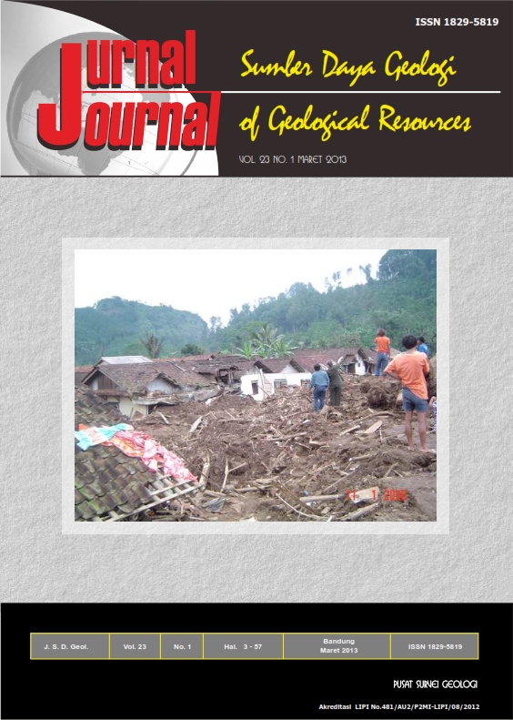 					View Vol. 23 No. 1 (2013): Jurnal Sumber Daya Geologi
				